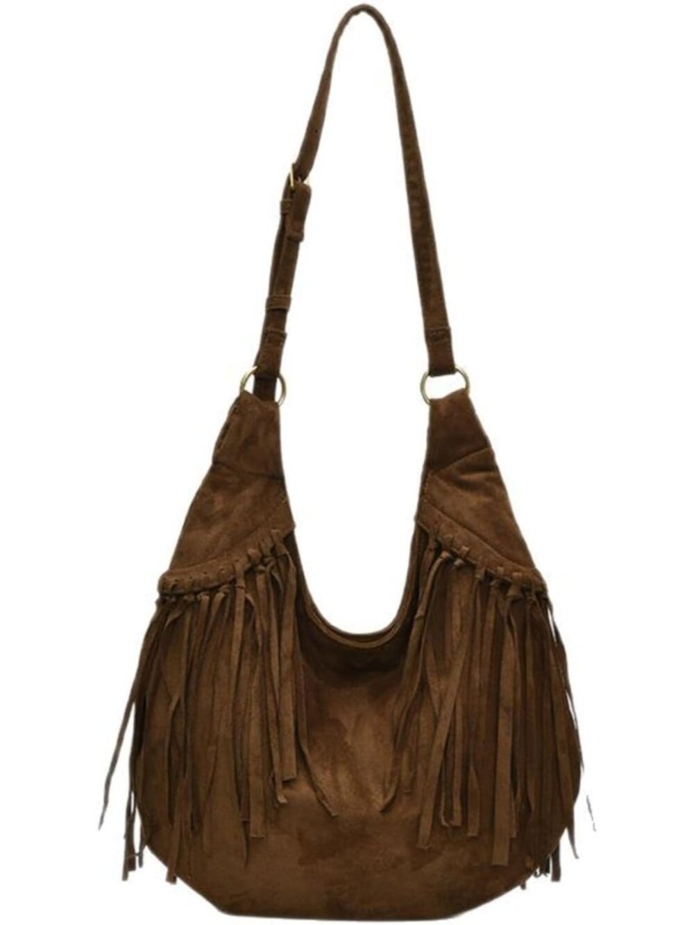 Fringed Vegan Brown Suede Shoulder Bag